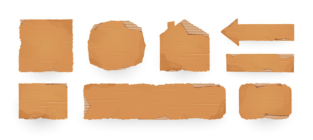 Cardboard sign. Cardboard pieces template. Isolated vector illustration