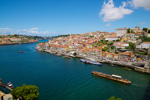 Porto, Portugal - June 29, 2017: tourist boats moored in the harbor.