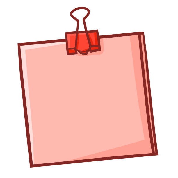 illustrazioni stock, clip art, cartoni animati e icone di tendenza di nota appiccicosa rosa con clip rossa - reminder adhesive note note pad pink
