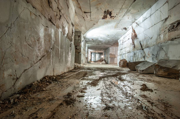 Wet Corridor Inside Of Marble Quarry.