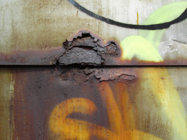 istock Corrosion and rust on the surface of an old abandoned iron garage. 1191885873
