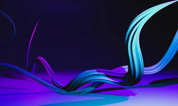 Photo of Abstract colorful liquid, brush stroke line on cyan and violet background