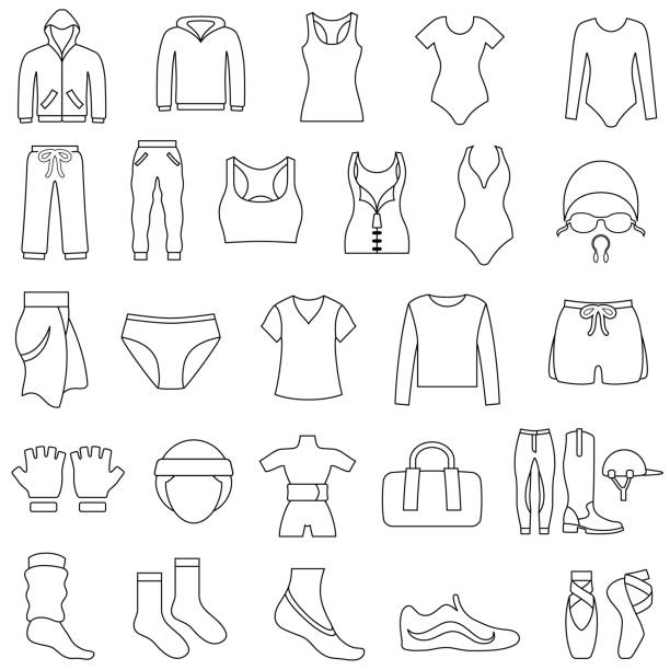 illustrations, cliparts, dessins animés et icônes de femmes gym et sportswear vêtements outline icônes - short de course à pied