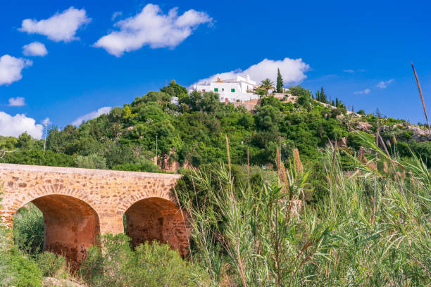 santa eulària des riu, puig de missa, old town, ibiza, spain - ibiza town imagens e fotografias de stock