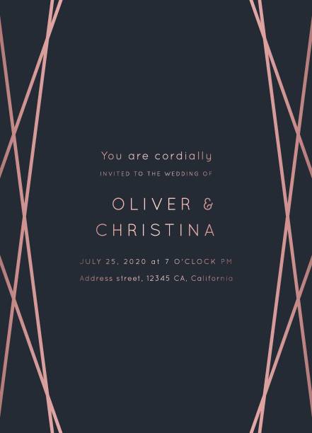 WEDDING Invitations Rose Gold Vector Vector modern wedding invitation template. Art Deco geometric frame.Polygon luxury classy Rose Gold design background.Pink brochure, flyer, cover, poster, card,, business identity style. wedding fashion stock illustrations