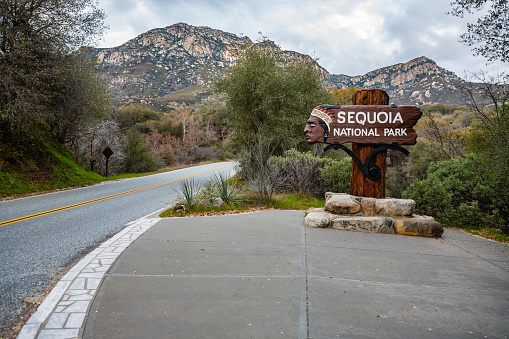 Sequoia National Park,California,USA, 3 January 2009 : Entrance to Sequoia National Park sign