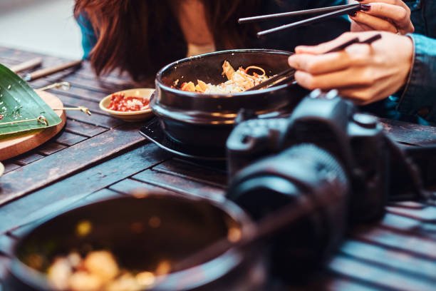 Eating traditional asian food