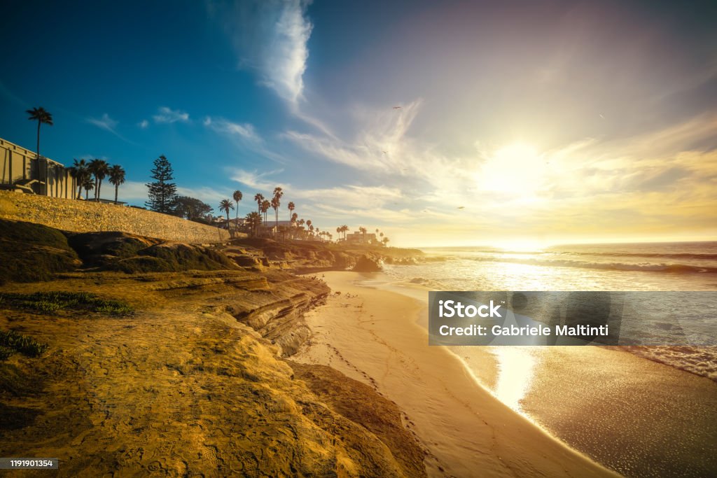 Sunset in La Jolla shore Sunset in La Jolla shore. California, USA San Diego Stock Photo