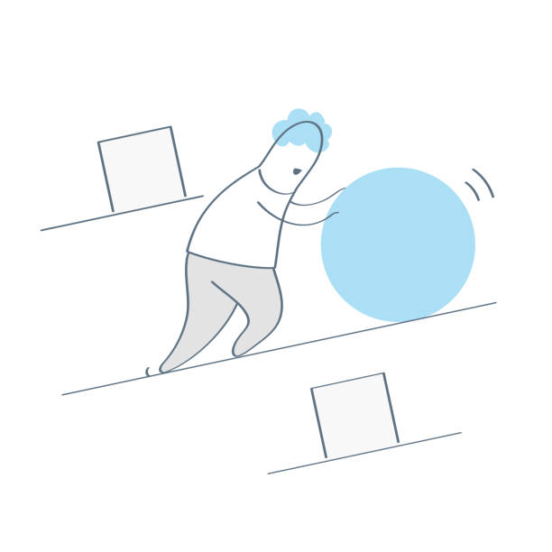 illustrations, cliparts, dessins animés et icônes de homme d’affaires poussant une sphère ou une boule menant la course contre poussant des boîtes carrées - skill sphere leadership simplicity