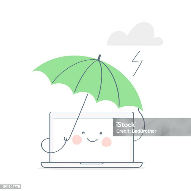 Secure Computer Cartoon Image Data And Information Security Computer Protection Stock Illustration ...