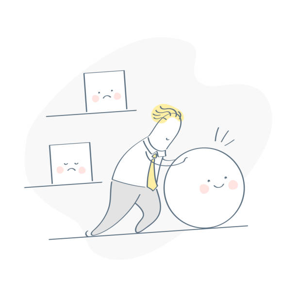 구를 밀어 사업가그리고 다른 사각형 밀어 상자에 대해 그를 위해 쉽게 - skill sphere leadership simplicity stock illustrations