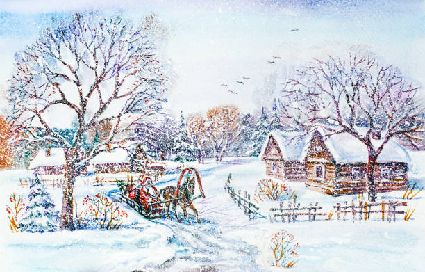 istock Winter village landscape with Santa in sleigh 1191904515