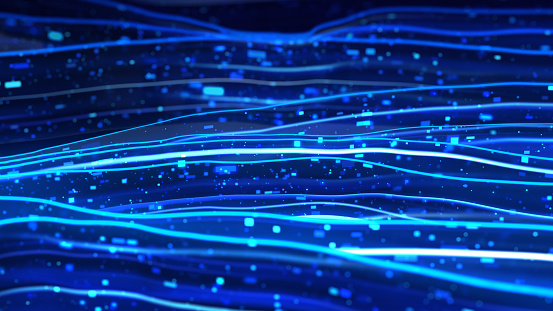 Futuristic Digital Stream Of Flowing Data Code Packets And Nodes In ...