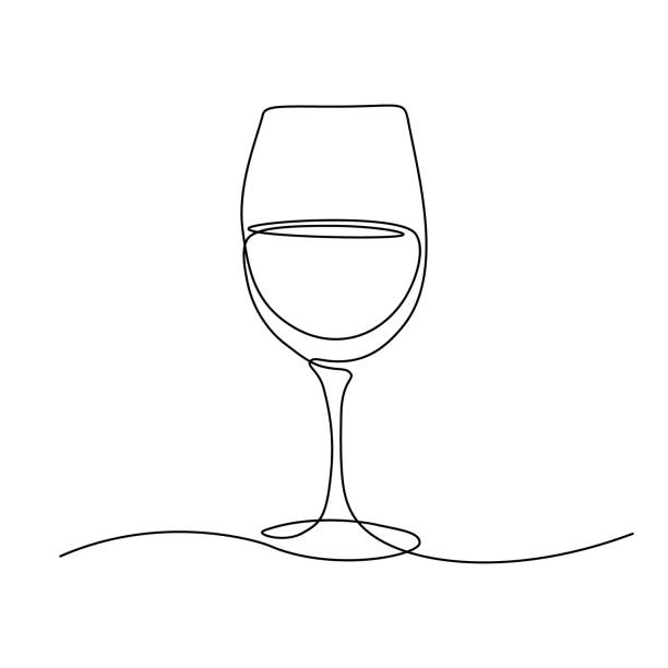 Glass of wine Glass of wine in continuous line art drawing style. Minimalist black line sketch on white background. Vector illustration grape vine vineyard wine stock illustrations