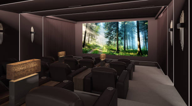 quarto marrom do cinema com assentos confortáveis - seat row audio - fotografias e filmes do acervo