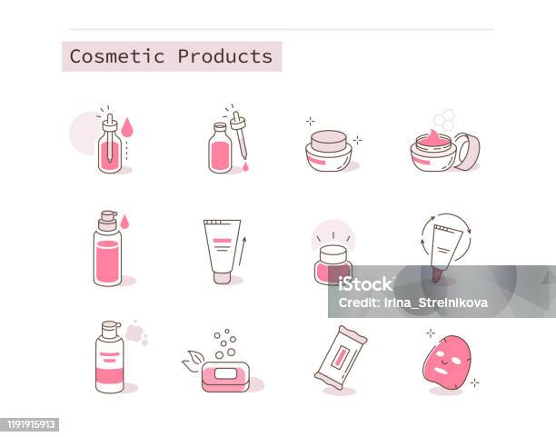 Produits Cosmétiques Vecteurs libres de droits et plus d'images vectorielles de Icône - Icône, Soin de la peau, Beauté