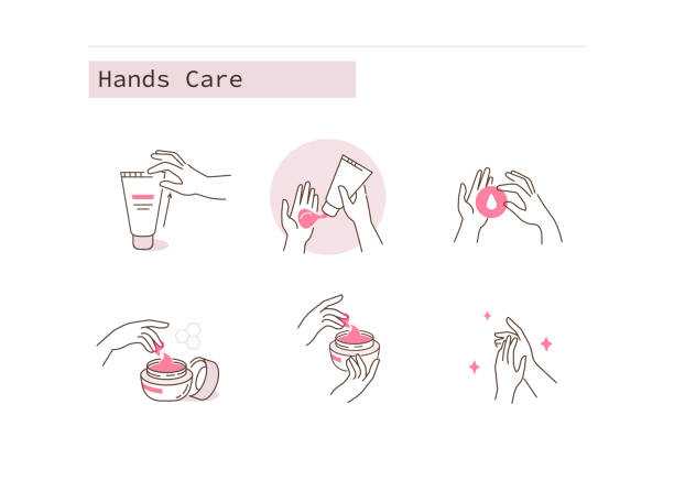 illustrazioni stock, clip art, cartoni animati e icone di tendenza di cura mani - moisturizer human hand women beauty