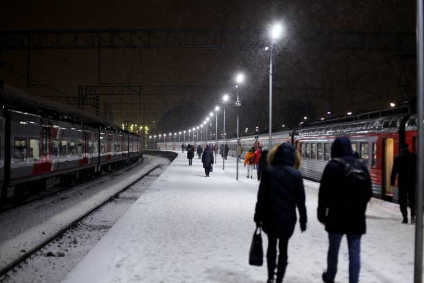 istock Railway train expects passengers to land at station winter night 1191918483