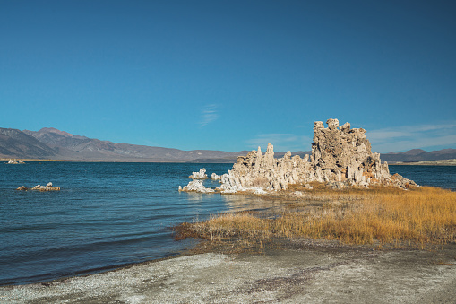 Mono Lake, a saline soda lake in Mono County, California.