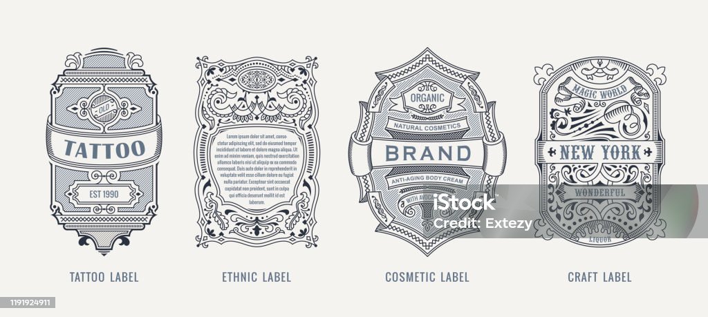 Set of Vintage beer frames and labels. Craft premium logos. Design emblems on transparent background Set of Vintage beer frames and labels. Craft premium logos. Design emblems on background. Vector stickers for drinks bottles and cans. Template beer label. Advertising calligraphic sticker Alcohol - Drink stock vector