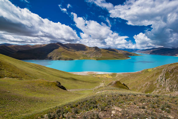 Yamdrok Lake (also known as Yamdrok Tso, Yumtso or Yamzho Yumco) is a famous and holy lake near Lhasa, the capital of Tibet. According to local mythology, Yamdok Yumtso lake is the transformation of a goddess.