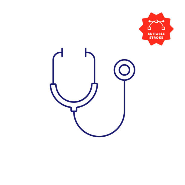 편집 가능한 스트로크와 픽셀 완벽한 청진기 아이콘. - stethoscope stock illustrations