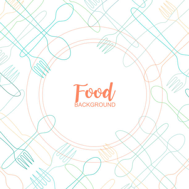 Spoon and Forks Cute Cutlery Abstract background - Vector Illustration Spoon and forks Cute Cutlery Abstract background with multicolored kitchen items - Vector Illustration. lunch designs stock illustrations