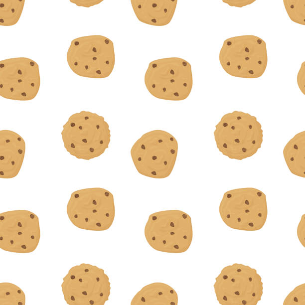 Chocolate chip cookie seamless pattern. Vector. Chocolate chip cookie seamless pattern. Vector. eps10.Chocolate chip cookie seamless pattern. Vector. eps10. chocolate chip cookie drawing stock illustrations