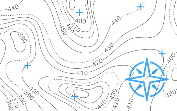 topographische karte elevation abstract - topographic map compass map chart stock-grafiken, -clipart, -cartoons und -symbole