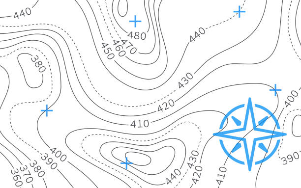 ilustraciones, imágenes clip art, dibujos animados e iconos de stock de resumen de elevación del mapa topográfico - compass rose white background white blue