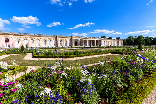 The Grand Trianon is a château (palace) in the northwestern part of the Domain of Versailles. It was built at the request of King Louis XIV of France as a retreat for himself and his maîtresse en titre of the time, the Marquise de Montespan, and as a place where he and invited guests could take light meals (collations) away from the strict étiquette of the Court.