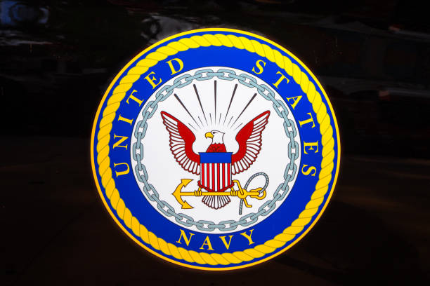 Emblem of the United States Navy San Diego, Navy pier, California, UNITED STATES - August 3, 2018: Emblem of the United States Navy isolated on a door of black car of United States Armed Forces. us navy photos stock pictures, royalty-free photos & images