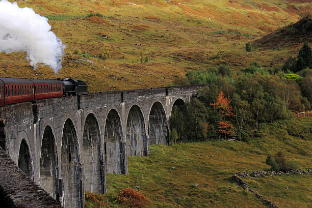 treno a vapore sul viadotto glenfinnan viaggio - glenfinnan foto e immagini stock