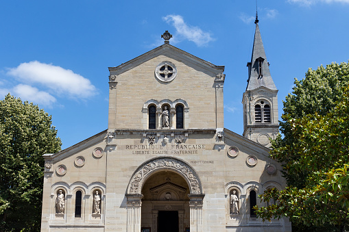 View of the roman catholic Saint-Pierre Church of Charenton-le-Pont (XII arrondissement of Paris). The church is built between 1857 and 1859.