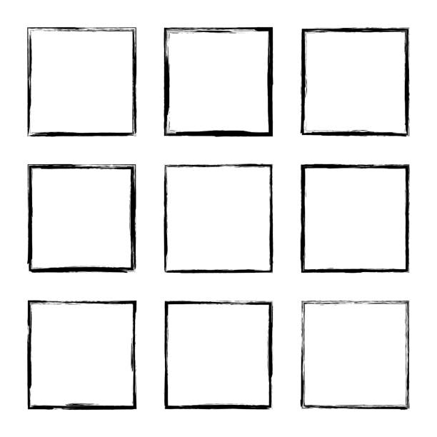 Set hand drawn rectangle frame. Set hand drawn square frame. Text box from smears. Vector Black stroke border felt-tip pen objects. square shape stock illustrations