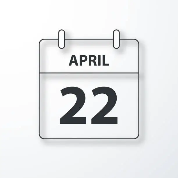 Vector illustration of April 22 - Daily Calendar - Black outline with shadow on white background