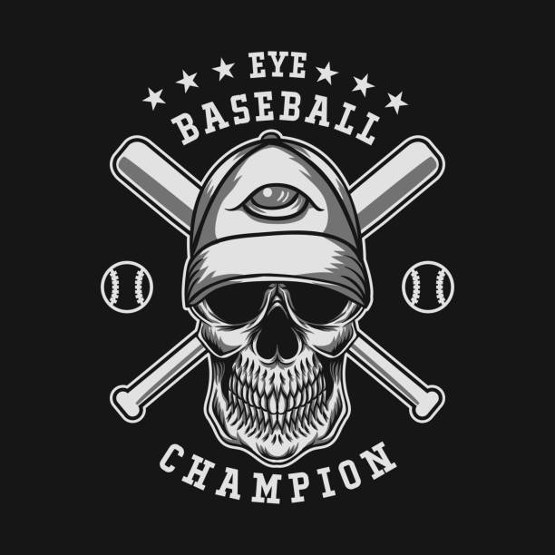 schädel baseball vektor illustration - skull baseball ball stock-grafiken, -clipart, -cartoons und -symbole