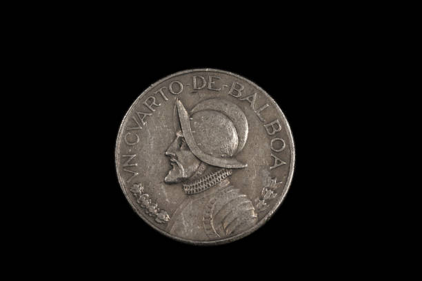 Panamanian one quarter Balboa coin isolated on black stock photo