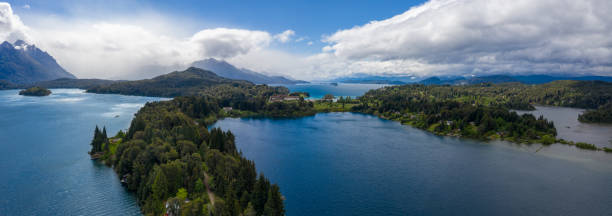 llao llao panorama, landmark lakes, mountains, hotels, rain in the background, argentina - llao llao hotel imagens e fotografias de stock