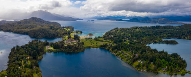 llao llao panorama, landmark lakes, mountains, hotels, rain in the background, argentina - llao llao hotel imagens e fotografias de stock