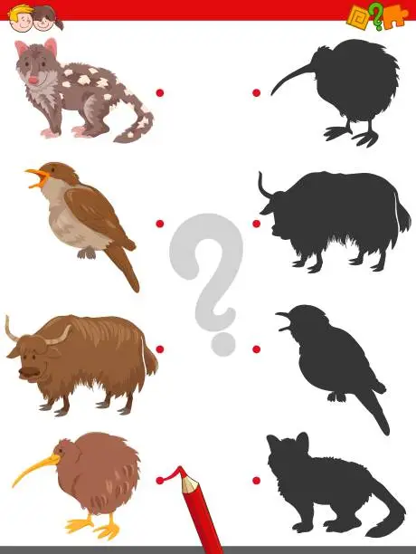 Vector illustration of shadow game with funny animal characters