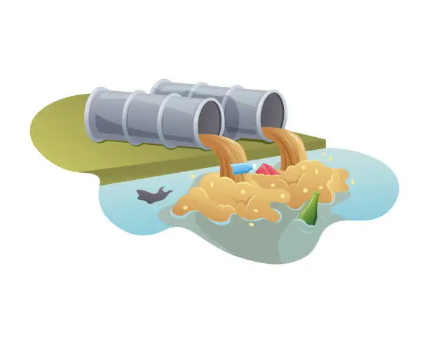 Vector illustration of Water Pollution from Industrial Pipe