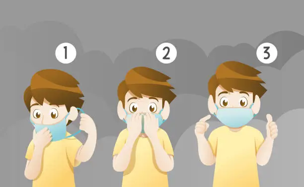 Vector illustration of Boy wearing mask for protect pollution