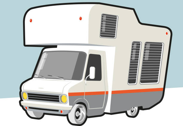 винтажный караван - mobile home camping isolated vehicle trailer stock illustrations