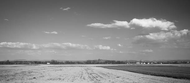 solitario rv van guida veloce strada rurale in bianco e nero - solitare foto e immagini stock