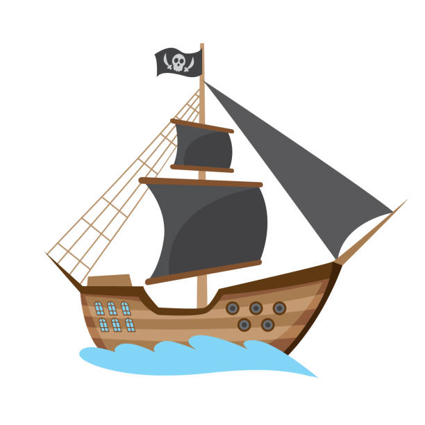 illustrazioni stock, clip art, cartoni animati e icone di tendenza di gioco di icone della nave per cani da mare buccaneer buccaneer pirata in legno, design piatto isolato. fregata a colori. illustrazione vettoriale - buccaneer