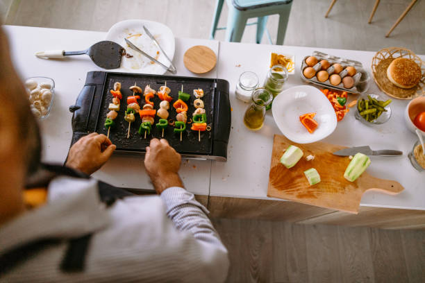 Making healthy and yummy food on electrical barbecue