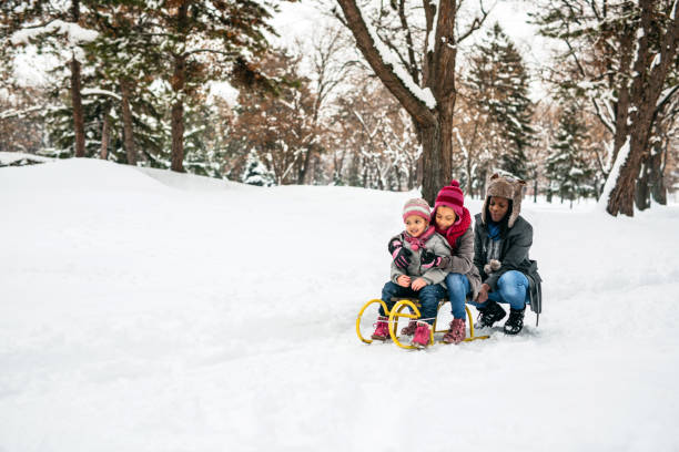 istock Single mom playing with kids at snow 1191970638