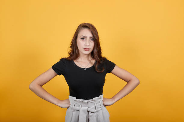 istock Girl in black in sudden shock as she is deep questionable state of mind. 1191973540