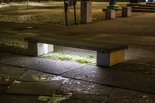 Led light under bench on street in Gothenburg, Sweden